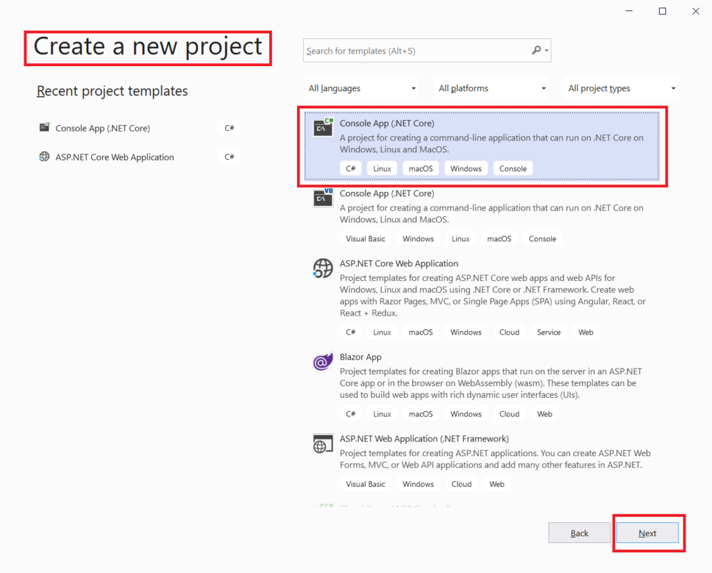 Create new visual studio project