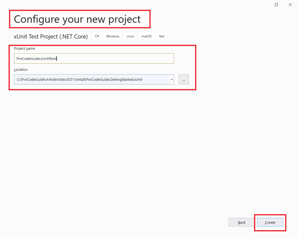 Configure New Project - xUnit