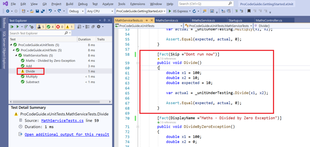 xUnit skip Test from running