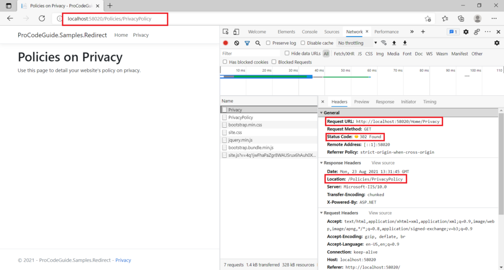 RedirectToRoute Method - ASP.NET Core