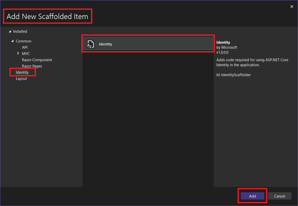 Add Microsoft Identity to the ASP.NET Core Project