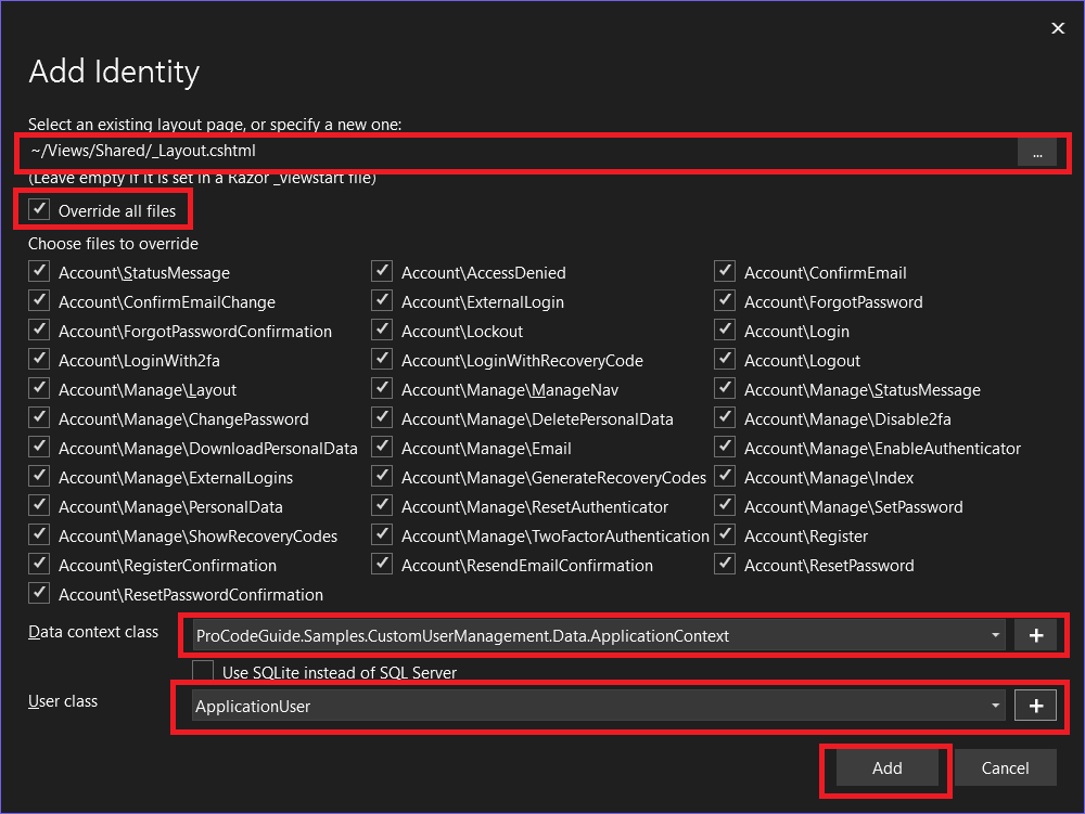 Configure ASP.NET Core Identity Components